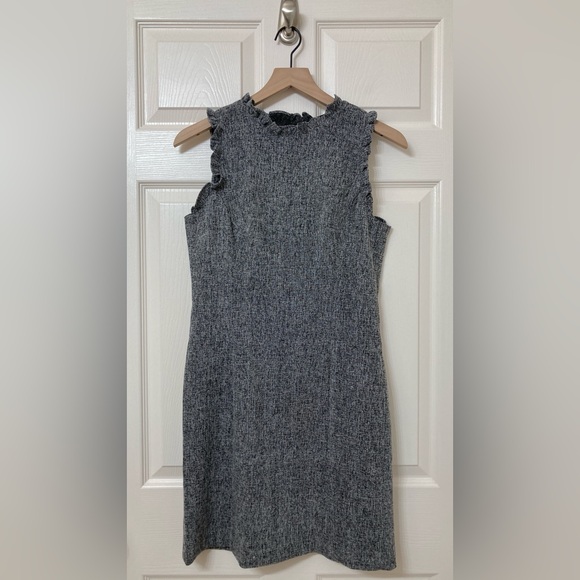 LOFT Dresses & Skirts - LOFT Gray Ruffle Neck Sleeveless A-line Mini Dress 4 Preppy Poetcore Academia